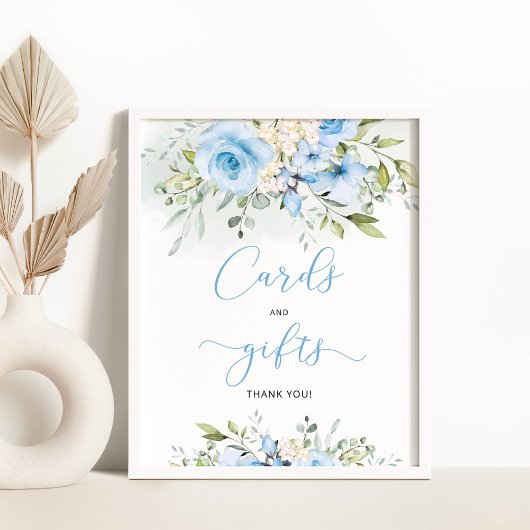 Signe De Table Feuillage floral bleu Cartes et cadeaux