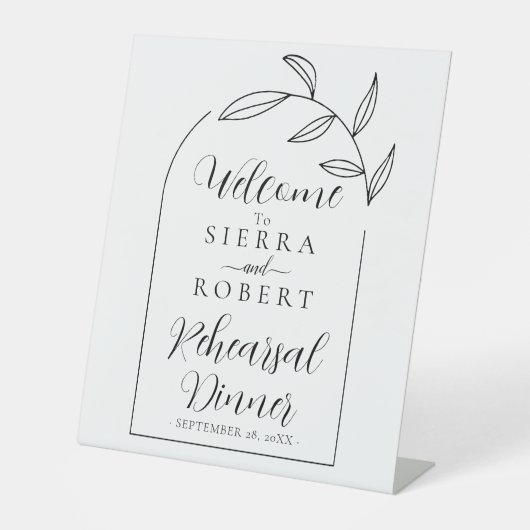 Signe De Table Feuille Script Minimal Répétition Dîner Bienvenue (Recto)
