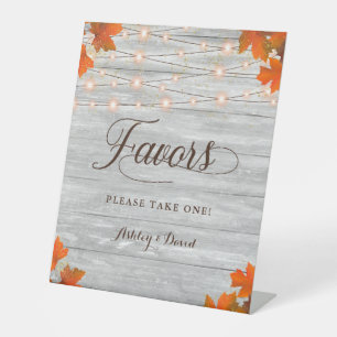 Signe De Table Feuilles et feux de chute en bois rustique Faveurs