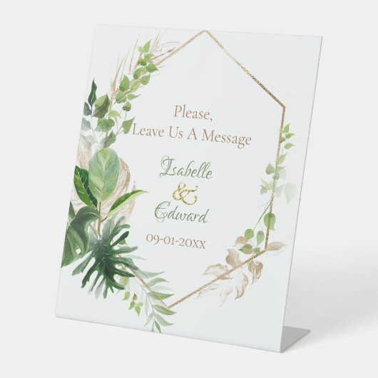 Signe De Table Feuilles Trendy Green & Gold Tropical Monstera (Recto)