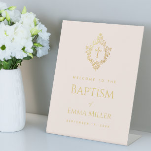Signe De Table Fille Baptême Rose Faux Gold Crest Bienvenue Vinta