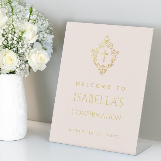 Signe De Table Fille Confirmation Elegant Pink Gold Cross in Cres