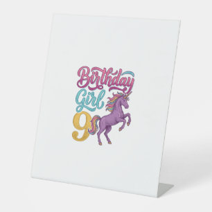 Signe De Table Fille d'anniversaire 9 Licorne Dessin de gravure v