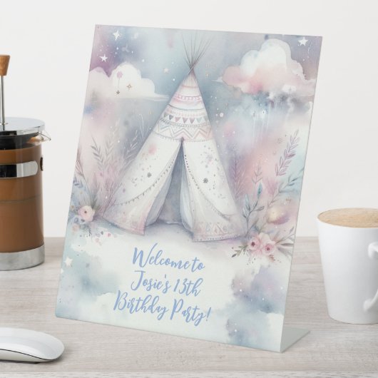 Signe De Table Fille Enchantée Teepee Sleepover fête d'anniversai (In SItu)