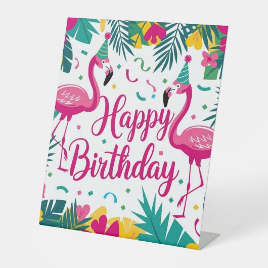 Signe De Table Flamant rose d'amusement tropical Design d'anniver (Recto)