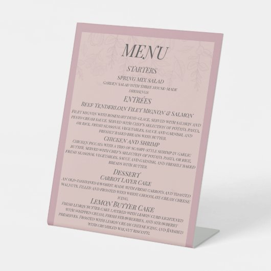 Signe De Table Fleur de Satin Menu (Recto)