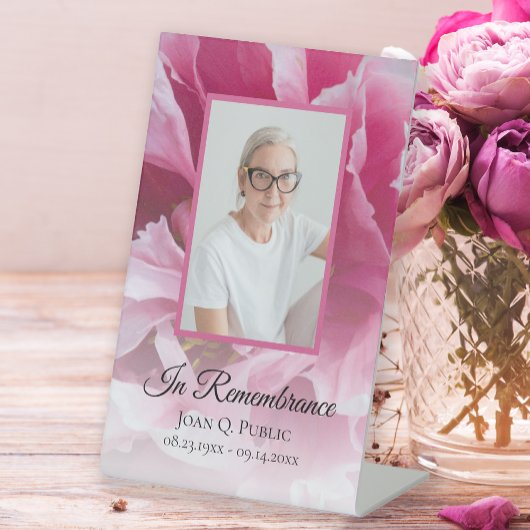 Signe De Table Fleur rose Peony Célébration de la vie funéraire