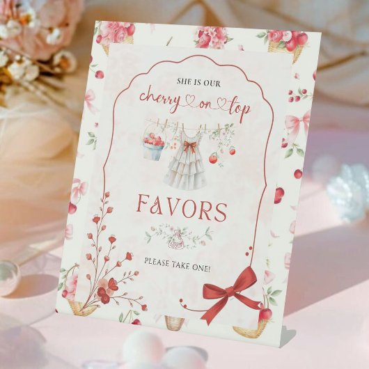 Signe De Table Fleur Rouge Bow Cerise Baby shower Favoriser