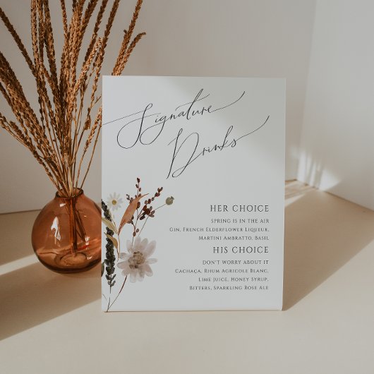 Signe De Table Fleur sauvage d'automne Boho | Boissons de signatu
