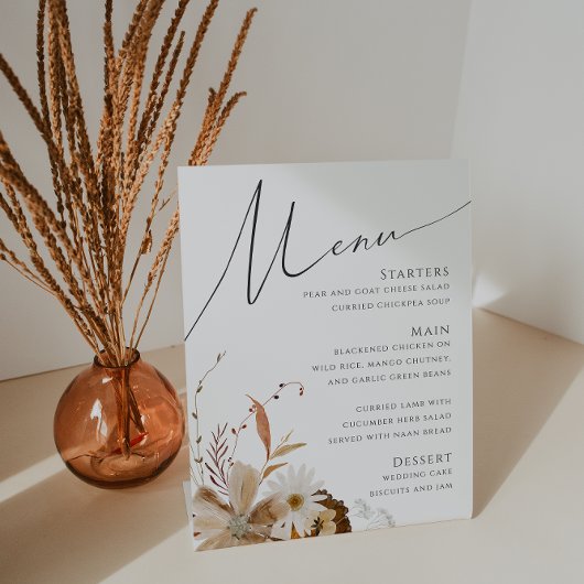 Signe De Table Fleur sauvage d'automne Boho | Menu Mariage