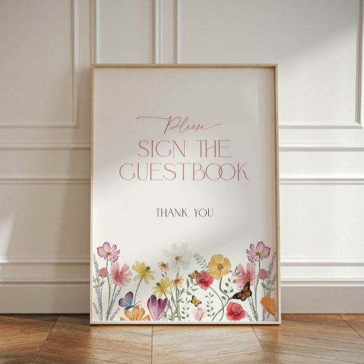 Signe De Table Fleur sauvage et Butterfly Summer Guestbook
