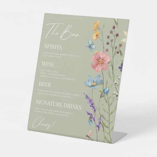 Signe De Table Fleur sauvage Fleur Fleur Florale Mariage Bar (Recto)
