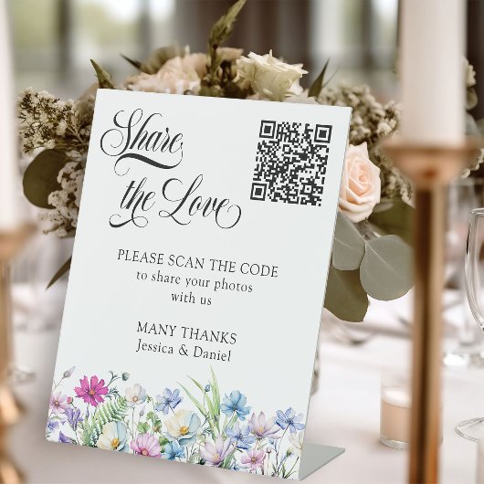 Signe De Table Fleur sauvage Garden Floral Mariage Photo QR Code