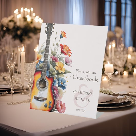Signe De Table Fleur sauvage guitare Ampersand Mariage musical