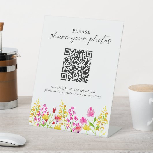 Signe De Table Fleur sauvage Mariage Floral Elegant Photo QR Code (In SItu)