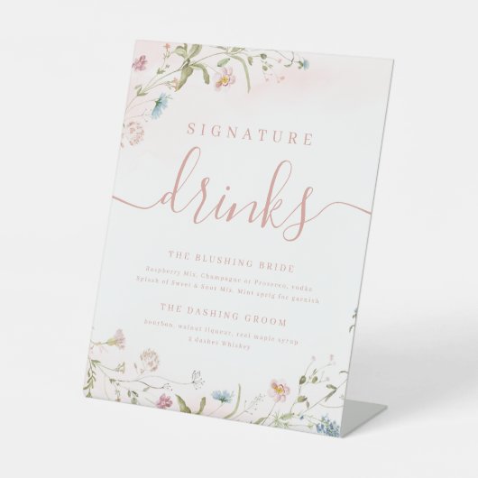 Signe De Table Fleur sauvage rose rustique Mariage Signature Bois (Recto)