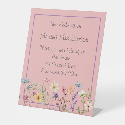 Signe De Table Fleur sauvage rustique Boho Dusty Mariage rose (Recto)