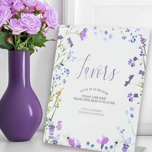 Signe De Table Fleur sauvage violet Faveurs Tableau Piédestal Sig