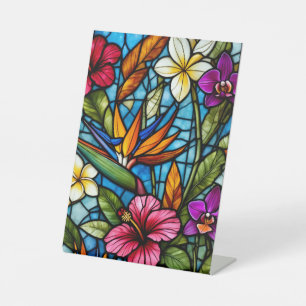 Signe De Table Fleur tropicale en vitrail floral vibrant