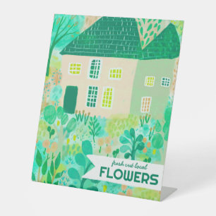 Signe De Table Fleuriste Étal de Fleurs Jardin Cultivé Aquarelle