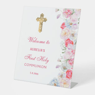 Signe De Table Fleurs aquarelles Accueil Première communion