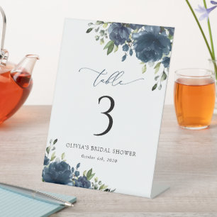Signe De Table Fleurs bleues de la Marine, Vert, Boho, Nombres de