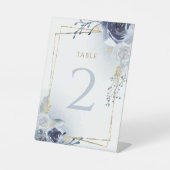 Signe De Table fleurs bleues et fausse feuille d'or Baptême (Recto)