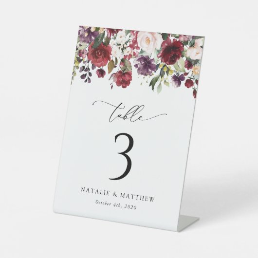 Signe De Table Fleurs Bourgognes, Fleurs Roses, Numéros De Tablea (Recto)