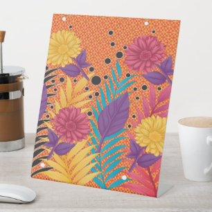 Signe De Table fleurs colorées et feuilles sur un arrière - plan