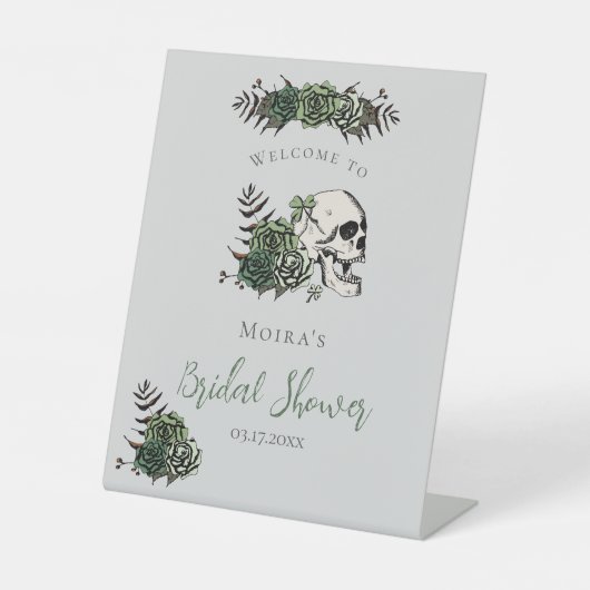Signe De Table Fleurs de Crâne Grises Gothiques Mariage Table Top (Recto)