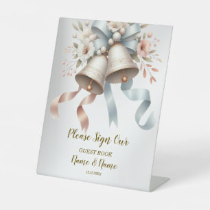 Signe De Table Fleurs de mariage cloches Rubans bleu rose Beau