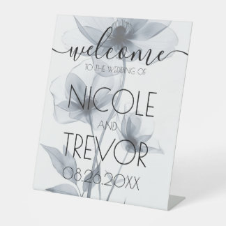 Signe De Table Fleurs de mariage de bienvenue translucides bleues