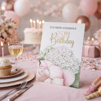 Signe De Table Fleurs de Paon Rose Fard Anniversaire 25 Ans