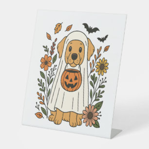 Signe De Table Fleurs de retriever doré Halloween