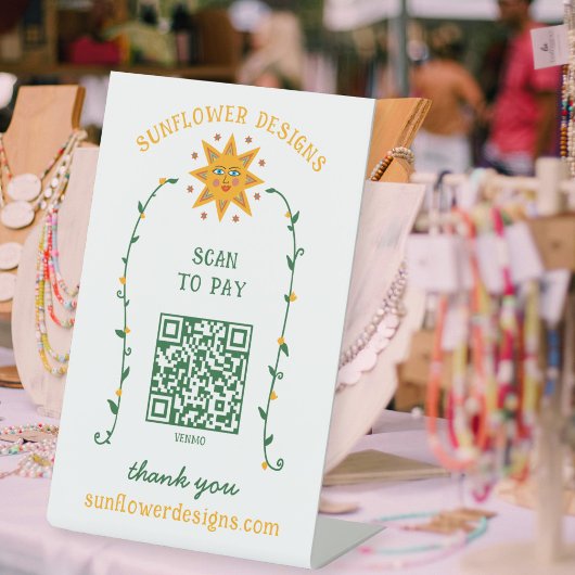 Signe De Table Fleurs de soleil BOHO Vignes CODE QR POUR PAYER SC
