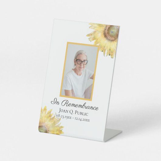 Signe De Table Fleurs de soleil jaunes Fête de la vie funéraire (Recto)