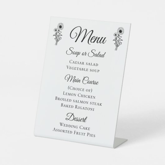 Signe De Table Fleurs de soleil rustiques Mariage noir blanc Flor (Recto)