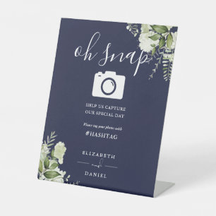 Signe De Table Fleurs de verdure bleu marine écriture Oh Snap Pho