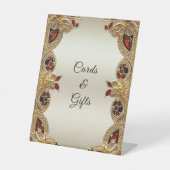 Signe De Table Fleurs d'or Plaques en pierre rouge (Recto)