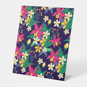 Signe De Table Fleurs Exotiques Colorées Motif Feuilles-23021