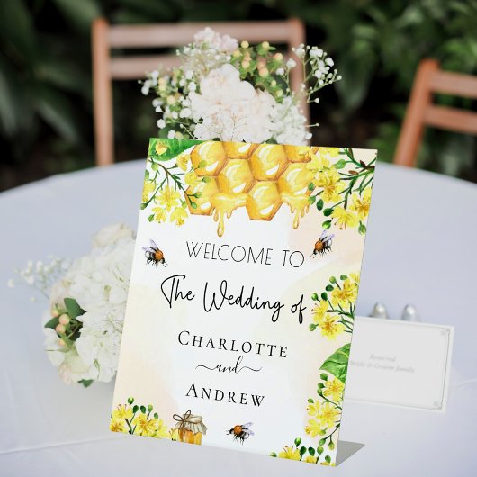 Signe De Table fleurs jaunes d'abeille mariage miel bienvenue
