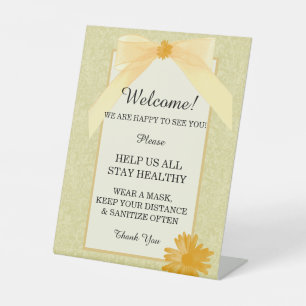 Signe De Table Fleurs jaunes et ruban Sécurité de mariage 