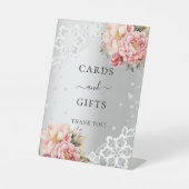 Signe De Table Fleurs roses argentées dentelle cartes cadeaux (Recto)