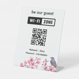 Signe De Table Fleurs roses Mariage invité Wifi