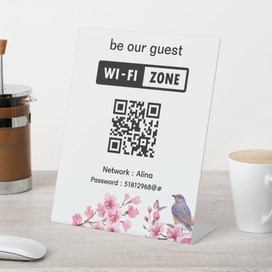 Signe De Table Fleurs roses Mariage invité Wifi (In SItu)