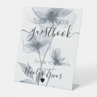 Signe De Table Fleurs translucides aquarelle bleue personnalisée