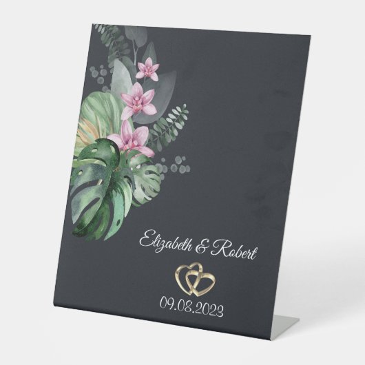 Signe De Table Fleurs tropicales Mariage sombre (Recto)