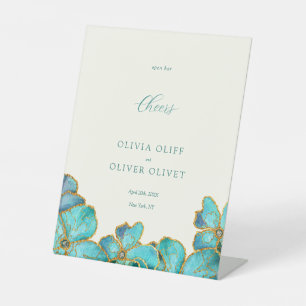 Signe De Table Fleurs turquoises Mariage Open Bar Cheers