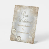 Signe De Table Flocon de neige mariage en crème beige perle en bo (Recto)