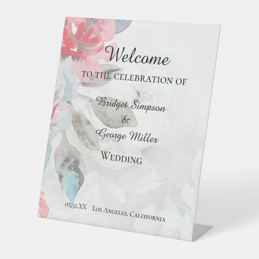 Signe De Table Floral aquarelle fleur sauvage rose mariage (Recto)